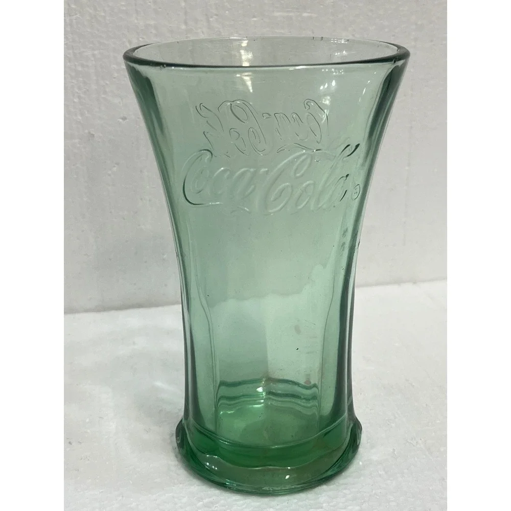 Coca-Cola Libbey Georgia Green Glass 16oz Embossed Script Logo Tumbler‎ USA Made